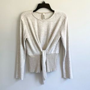 LONG SLEEVE ROUND NECK MODAL HEATHER GREY CREAM LONG SLEEVE SWEATER WAIST TIE